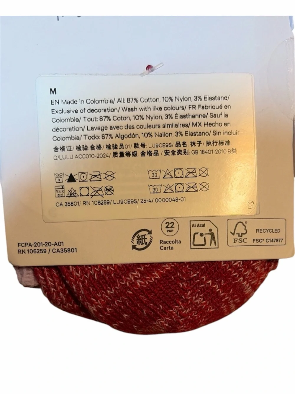 Lululemon Ragg Quarter Length Socks Heathered Red Pink Unisex Size M